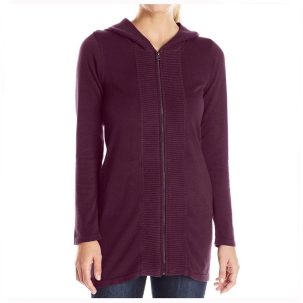 NWOT-PrAna Misha Duster Knit Hoodie Sweater Black Plum Prana